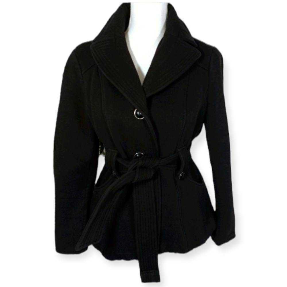 KENNETH COLE REACTION BLACK TRENCH COAT SZ.M EUC